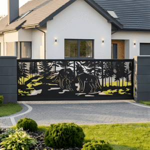 Wypełnienie Bramy Metalowe – Wzór "2190" (Motyw Leśny) – Wilk