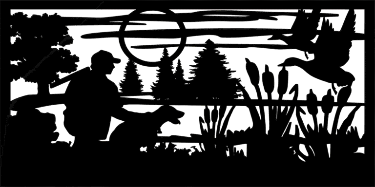 Panel Ogrodzeniowy Metalowy – Scena Myśliwska / Polowanie – Wzór "2055" – Tradycyjny Motyw Łowiecki – Cięcie Laserowe na Wymiar